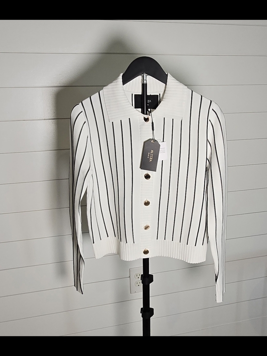 Aleeza Paris Sweaters - NWT Aleeza Paris White w Black Stripes Knit Cardigan S